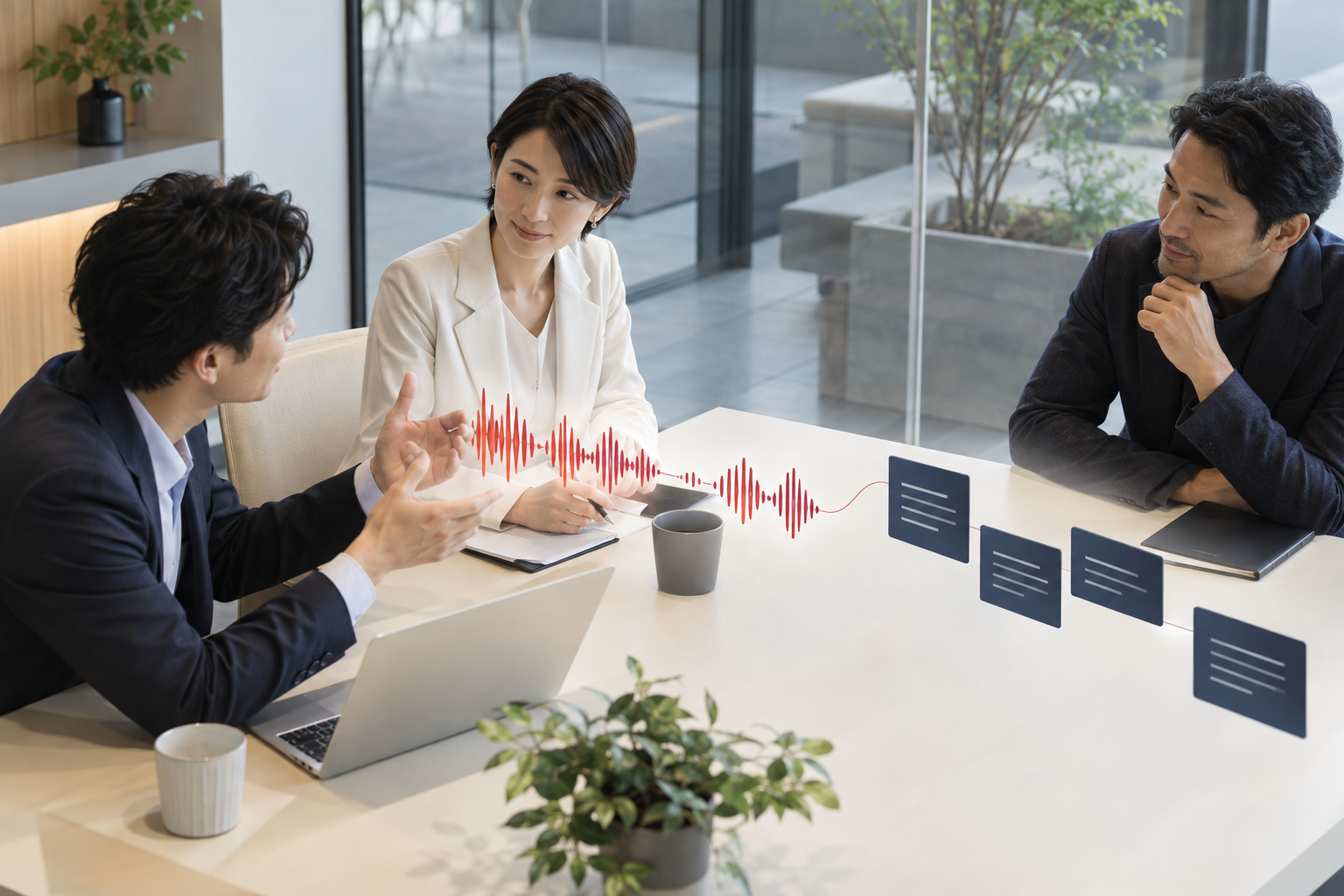 会議音声からAIで議事録を作るイメージ